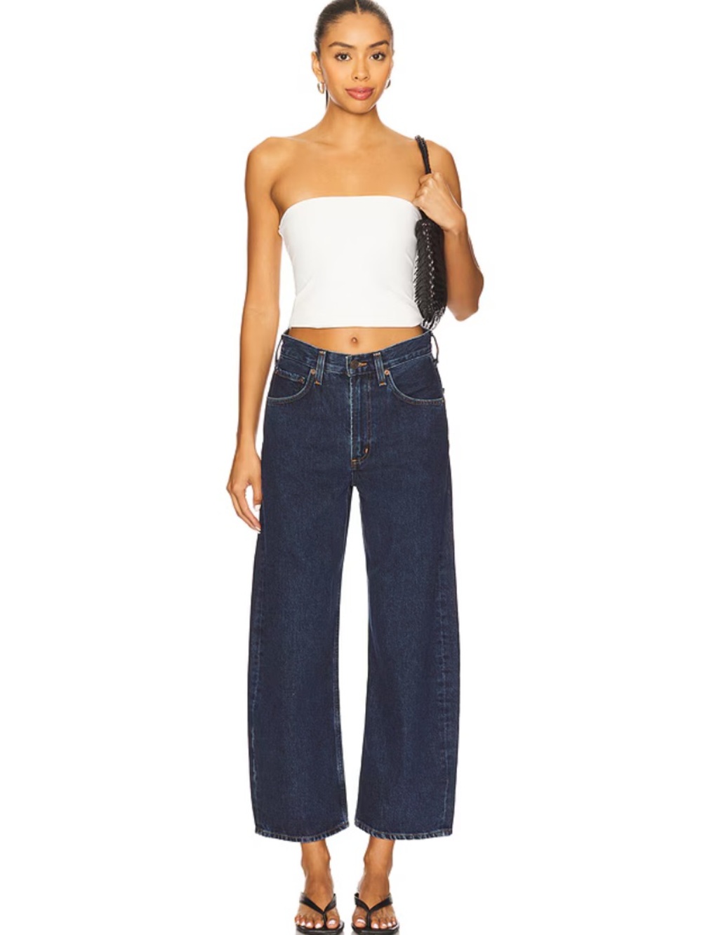 Agolde Low Curve Crop Denim Cotton Jeans Baggy Relaxed Pants Pendulum Dark Wash - Picture 4 of 11